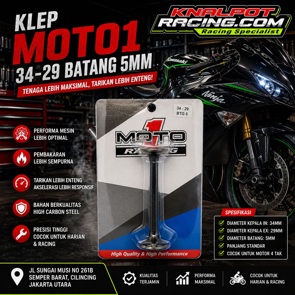 KLEP MOTO1 34-29 BATANG 5MM