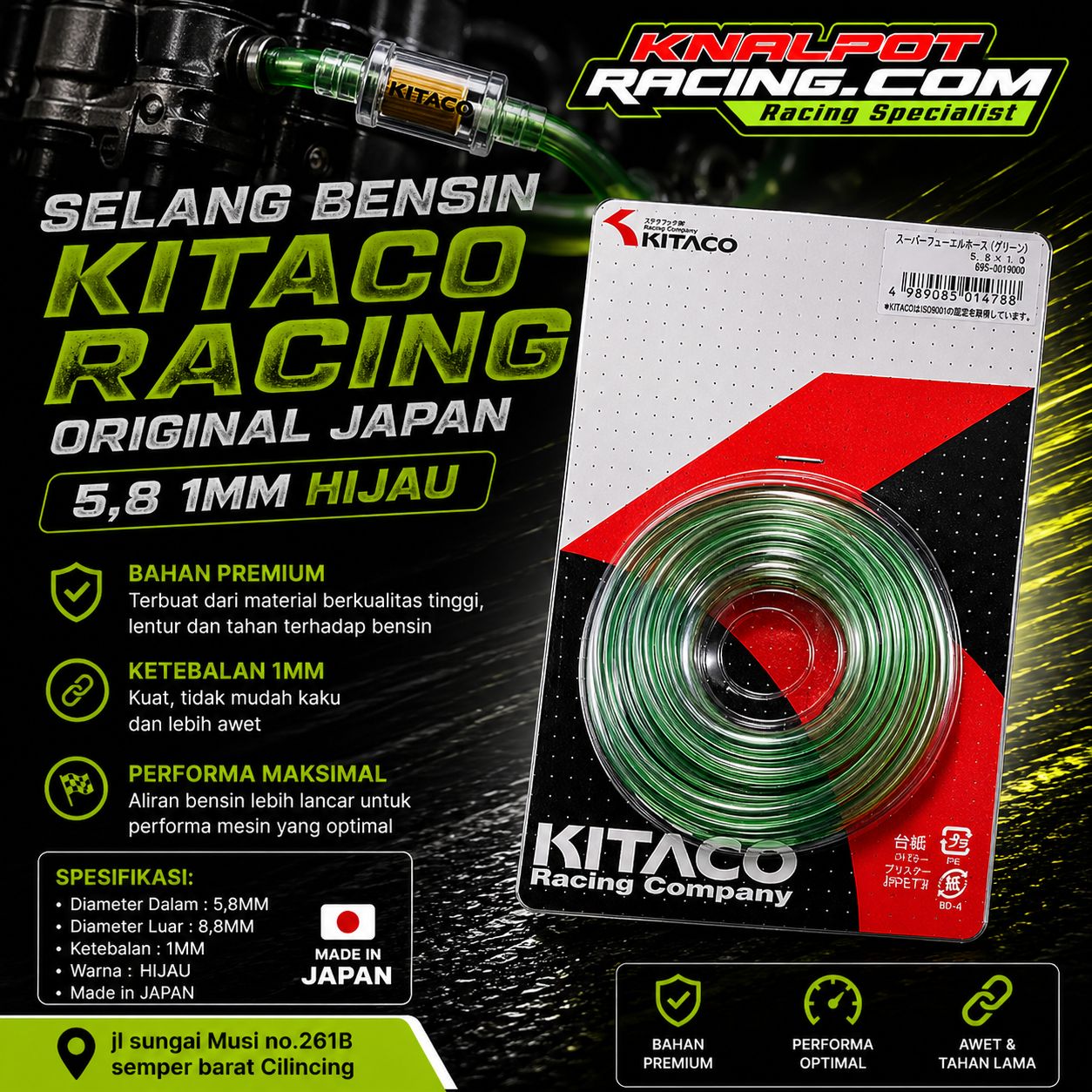 SELANG BENSIN KITACO ORIGINAL JAPAN HIJAU 5,8 1MM