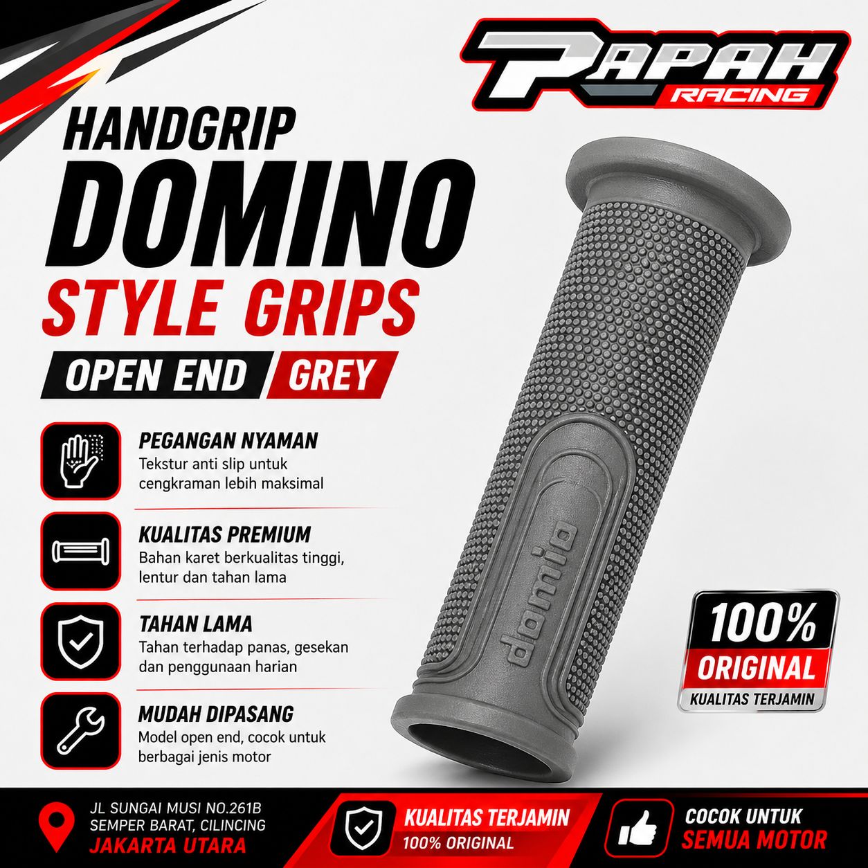 HANDGRIP GRIP DOMINO STYLE GRIPS OPEN END GREY