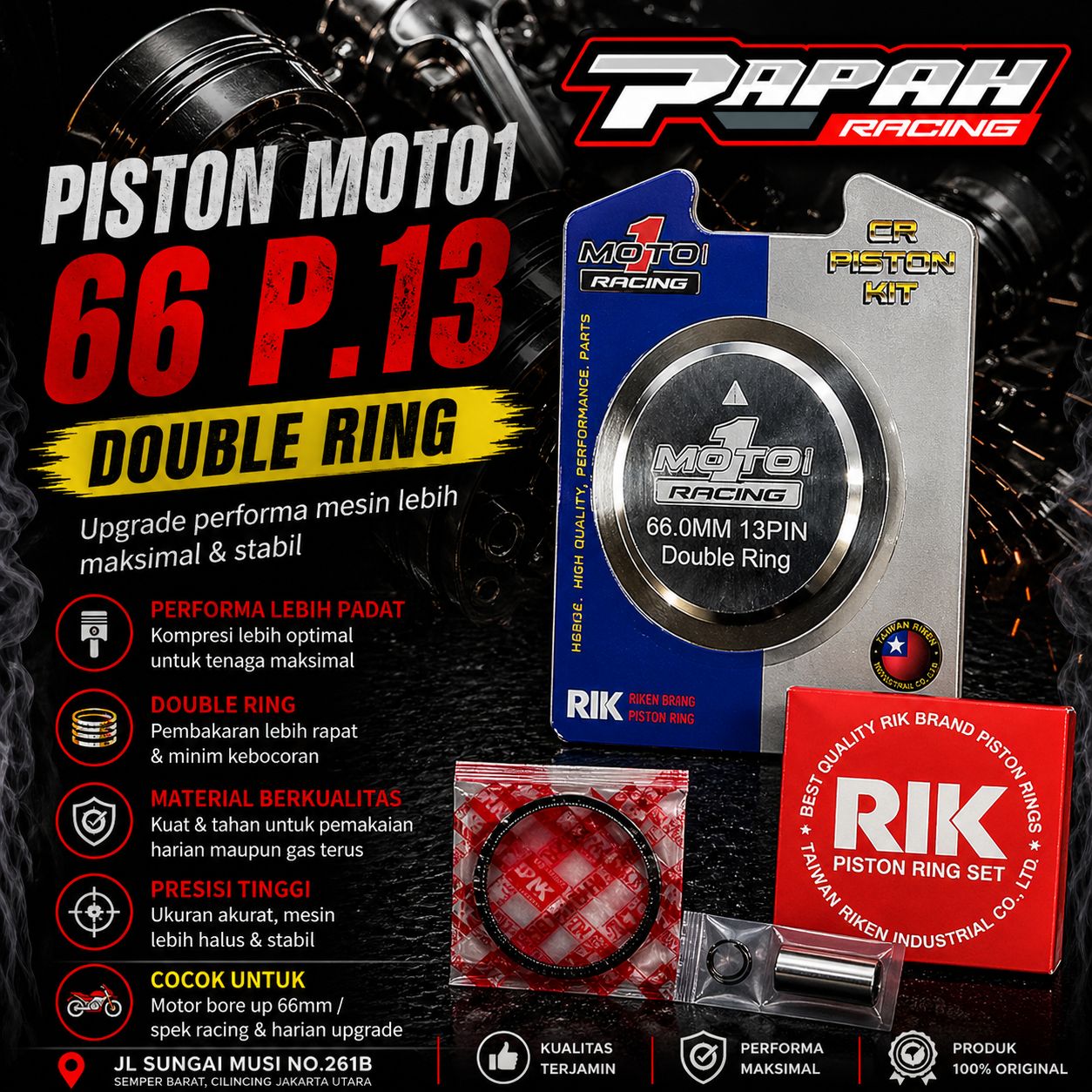 PISTON MOTO1 66 P.13 DOUBLE RING 