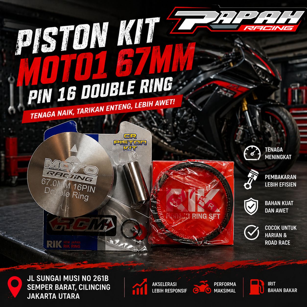 PISTON MOTO1 67 P.16 DOUBLE RING 