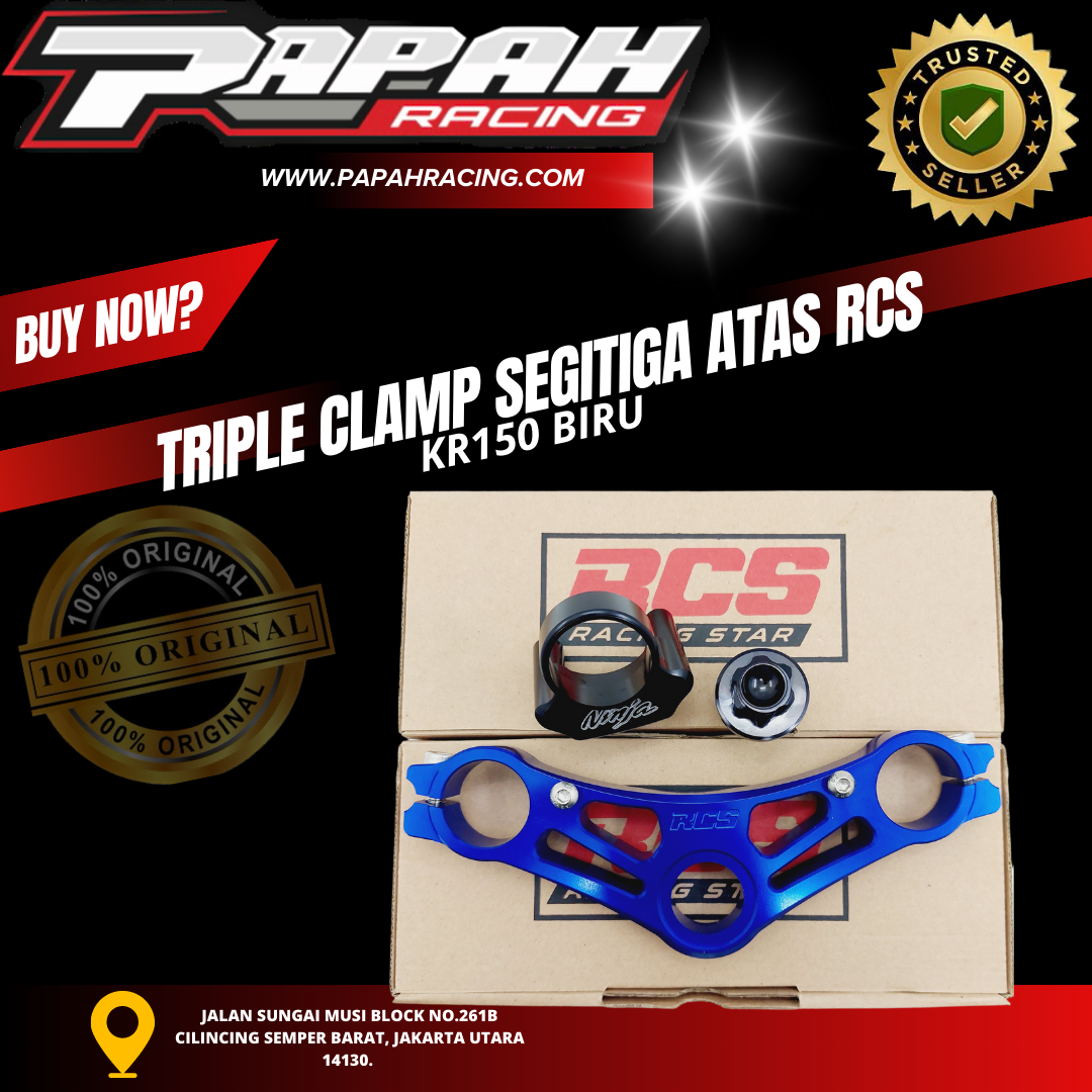 TRIPLE CLAMP SEGITIGA ATAS RCS KR150 BIRU