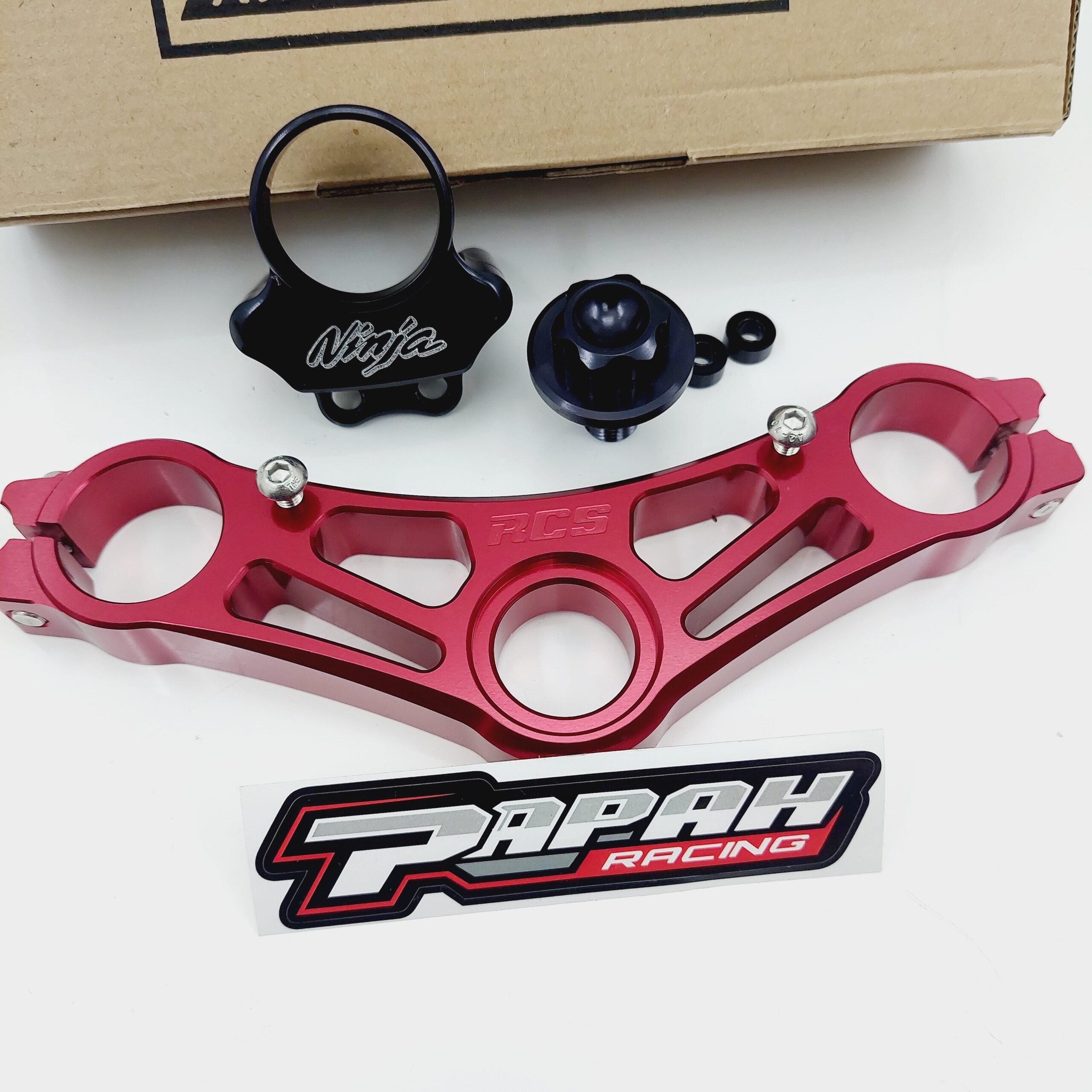 TRIPLE CLAMP SEGITIGA ATAS NINJA RR/ZX RCS RED MERAH - Gambar 3
