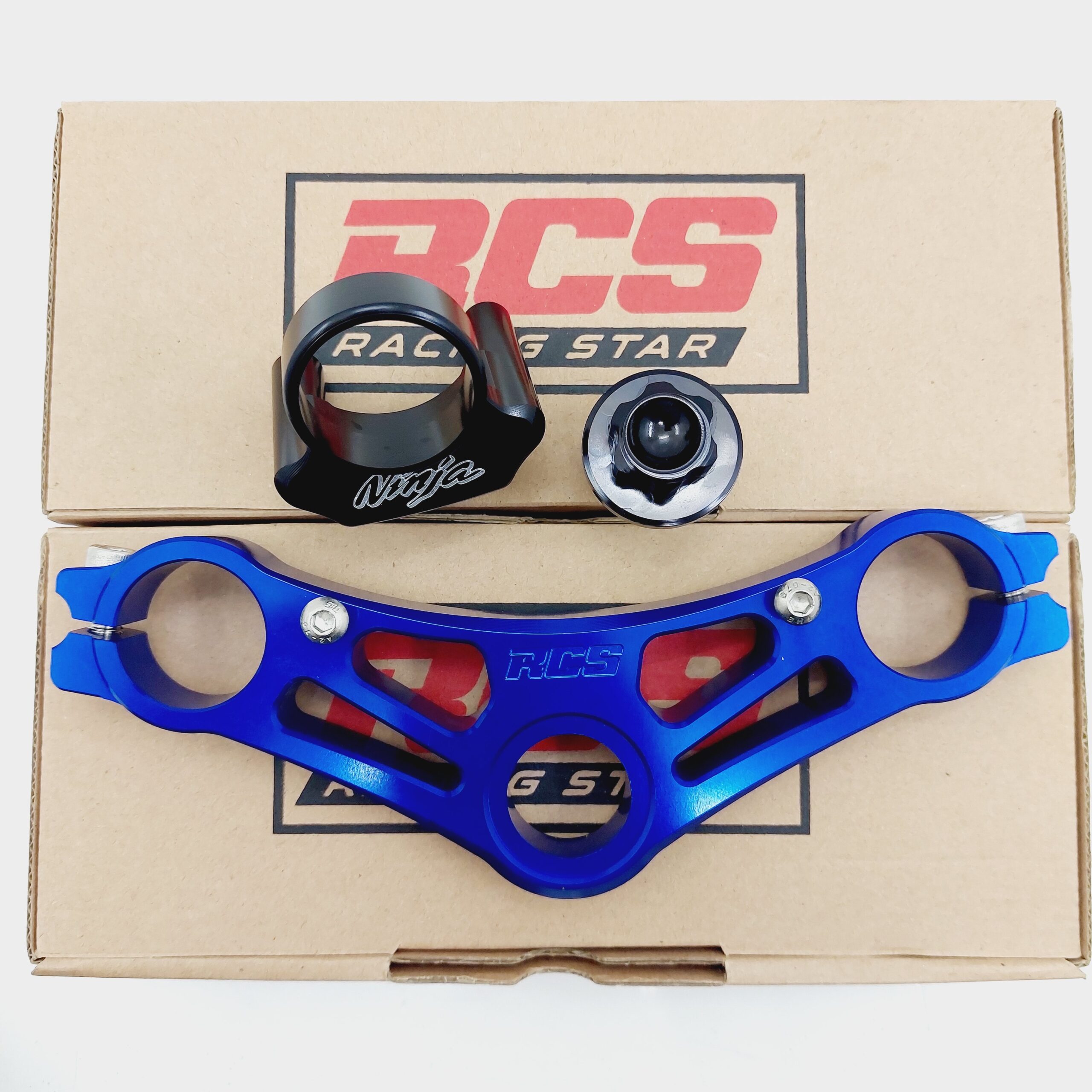 TRIPLE CLAMP SEGITIGA ATAS RCS KR150 BIRU - Gambar 2