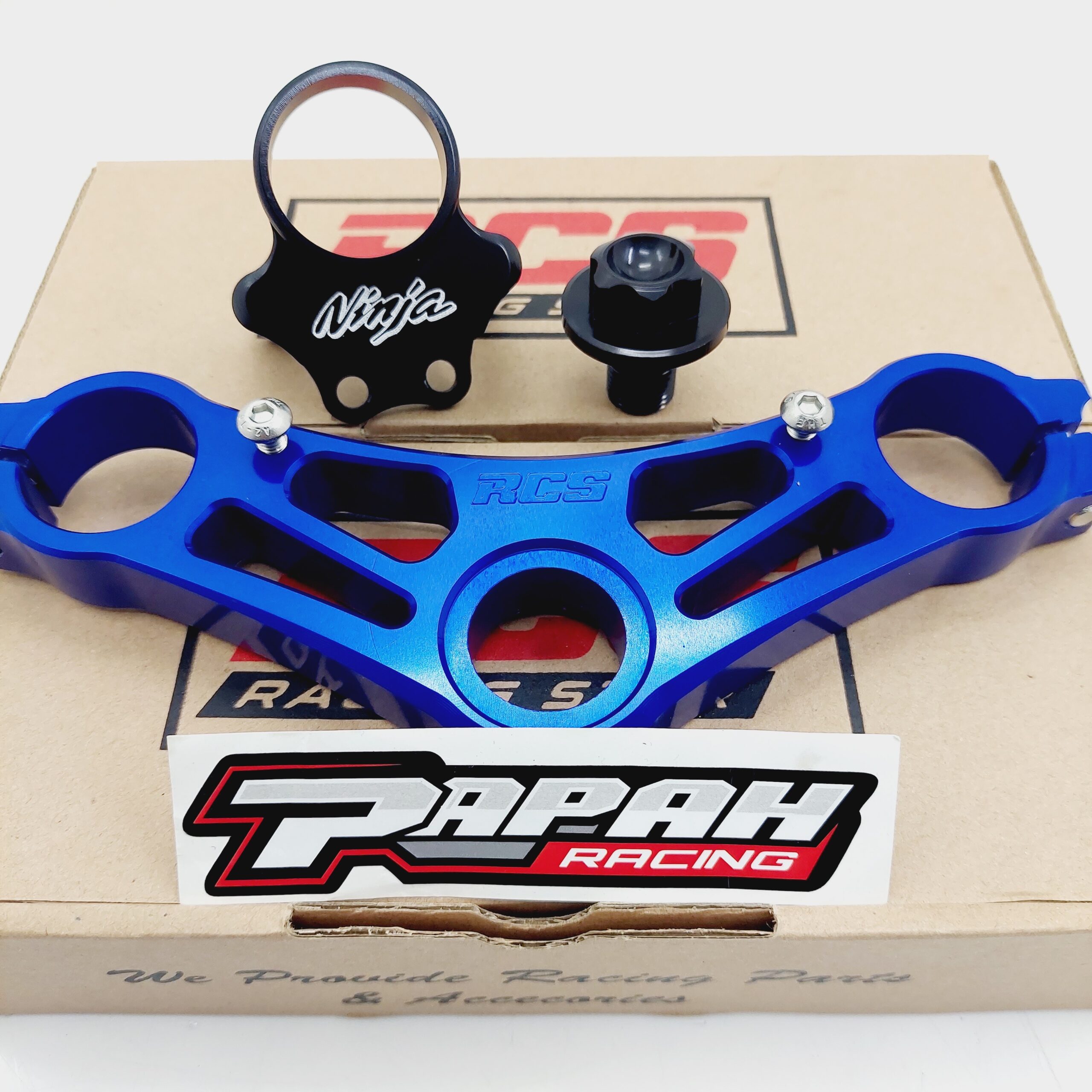 TRIPLE CLAMP SEGITIGA ATAS RCS KR150 BIRU - Gambar 3