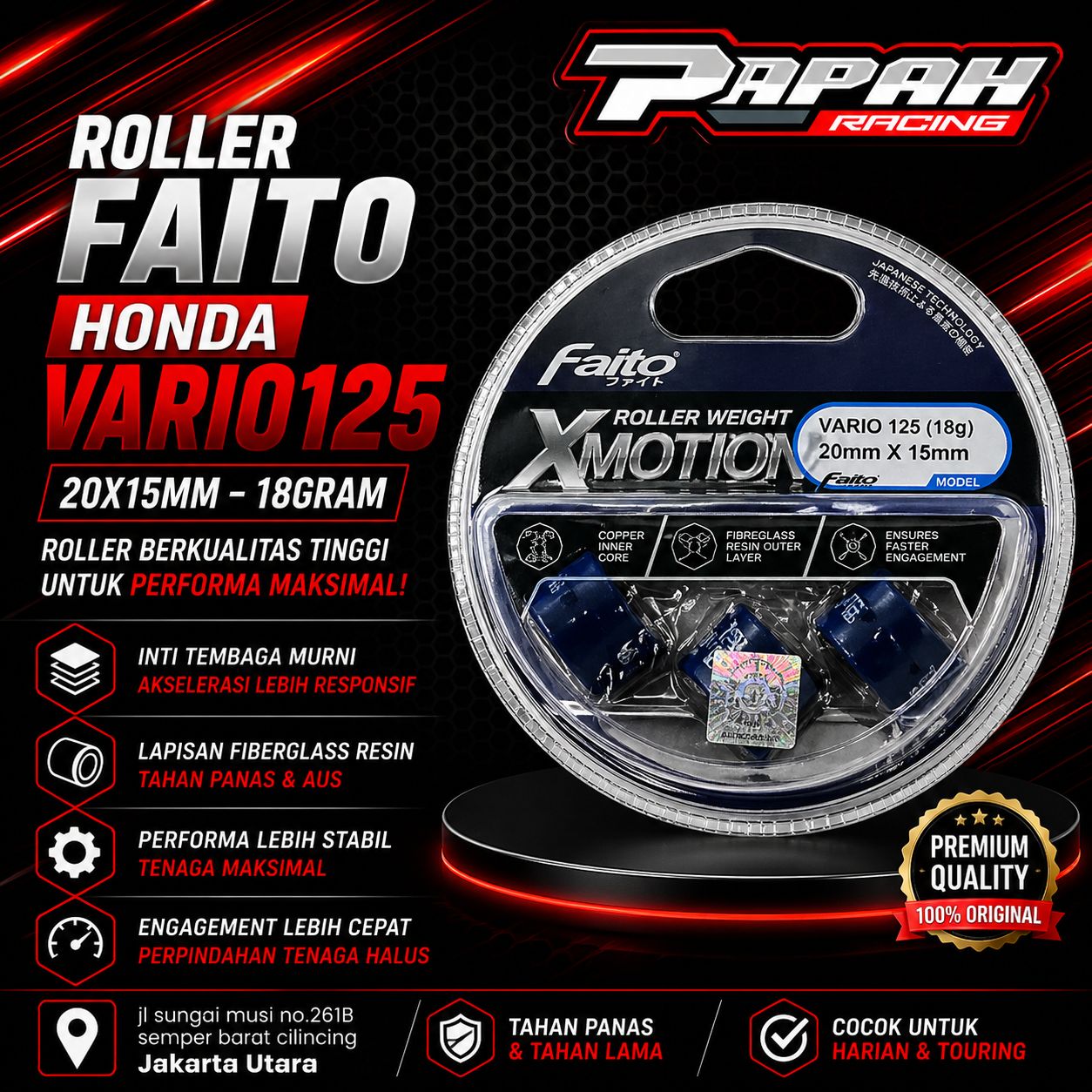 ROLLER FAITO HONDA VARIO125 20X15MM 18GRAM (3PCS) (X-MOTION)